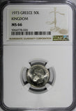 Greece Constantine II Copper-Nickel 1973 50 Lepta NGC MS66 KM# 97.1 (026)