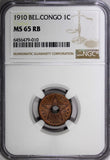 Belgian Congo Copper 1910 1 Centime NGC MS65 RB TOP GRADED BY NGC KM# 15 (010)
