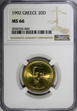 Greece 1992 20 Drachmes NGC MS66 BU Dionysios Solomos KM# 154 (045)