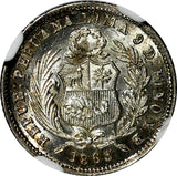 Peru Silver 1863 YB 1/2 Dinero NGC MS65 GEM BU KM# 189