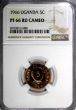 Uganda Bronze PROOF 1966 5 Cents NGC PF66 RD CAMEO RED TOP GRADED BY NGC KM# 1