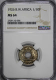 British West Africa George V 1926 1/10 Penny NGC MS64 NICE GEM Toning  KM# 7