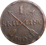 SWEDEN COPPER Gustaf IV Adolf  1803 1 SKILLING RARE KEY DATE KM#566