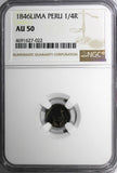 Peru Silver 1846 1/4 Real Lima Mint NGC AU50 DARK TONING   KM#143.1