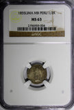 Peru Silver 1855 LIMA MB 1/2 Real NGC MS63 Nice Light Toned KM# 144.7 (004)