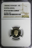 DOMINICAN REPUBLIC PROOF 1984 MO 10 Centavos NGC PF67 ULTRA CAMEO Duarte KM# 60