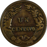 Peru Bronze 1877 1 Centavo 19,5mm BETTER YEAR KM# 187.1a (17 707)