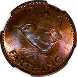 Great Britain George VI Bronze 1943 Farthing NGC MS63 RB KM# 843