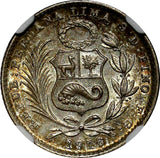 Peru Silver 1916 FG 1 Dinero NGC MS63 Small Date Light Toning  KM# 204.2 (101)