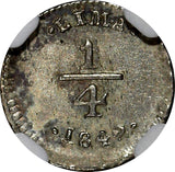 PERU Silver 1842 LIMA 1/4 Real NGC MS62  ONLY 1 GRADED HIGHER KM# 143.1 (004)