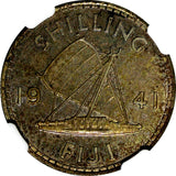 Fiji George VI Silver 1941 1 Shilling NGC MS62 Mint-40,000 Nice Toned KM# 12 (5)