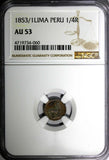 Peru Silver 1853/1 1/4 Real Lima Mint OVERDATE NGC AU53 TOP GRADED  KM# 143.1