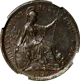 Great Britain George IV Copper 1826 Farthing NGC AU58 BN BETTER DATE KM# 677