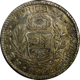 PERU Silver 1826 LIMA JM 2 Reales Lima Mint aUNC Toning KM# 141.1 (14 581)
