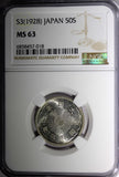 Japan Shōwa Silver S3 (1928) 50 Sen NGC MS63 Y# 50 (18)