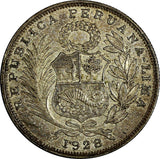 PERU Silver 1928 LIMA GM  1/2 Sol 30mm VF/XF Condition Toning  KM# 216 (13 500)