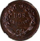 Peru 1937 2 Centavos NGC MS63 RB Nice Toning Low Mintage-963,000 KM# 212.1