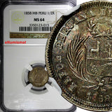 Peru Silver 1/2 Real  1858 MB LIMA  NGC MS64 Nice Toning  KM# 177 (015)