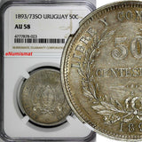 Uruguay Silver 1893/73 So 50 Centesimos OVERDATE Mintage-500,000 NGC AU58 KM# 16