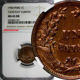 Peru Bronze 1944 1 Centavo NGC MS65 RB RED TOP GRADED BY NGC KM# 211a (057)