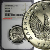Greece Copper-Nickel 1973 10 Drachmai NGC MS67 BU GEM COIN KM# 110 (011)
