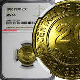 Peru 1986 20 Centimos General MIGUEL GRAU NGC MS66 TOP GRADED BY NGC KM# 294(0)
