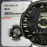 Greece Aristotle 1992 5 Drachmes NGC MS67 TOP GRADED KM# 131 (042)