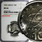 Greece Democritus Copper-Nickel 1992 10 Drachmes NGC MS66 GEM BU KM# 132 (043)