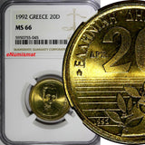 Greece 1992 20 Drachmes NGC MS66 BU Dionysios Solomos KM# 154 (045)