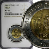 Dominican Republic 2005 10 Pesos General Mella NGC MS65 GEM BU KM# 106 (046)
