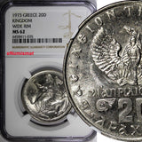 Greece  Constantine II 1973 20 Drachmai Wide Rim NGC MS62 KM# 111 (035)
