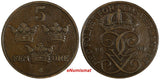 Sweden Gustaf V Bronze 1909 5 Ore Large Cross SCARCE 27mm KM# 779.2 (18 557)