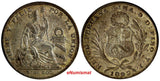 PERU Silver 1892 TF 1/5 Sol Mintage-128,000 VF Condition Toned KM#205.1 (13575)
