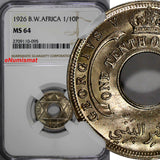 British West Africa George V 1926 1/10 Penny NGC MS64 NICE GEM Toning  KM# 7