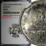 Greece Constantine II 1973 LG HEAD 50 Lepta NGC MS65 KINGDOM KM# 97.1