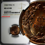 Peru Bronze 1948 1 Centavo NGC MS63 RB Thin Planchet KM# 211a