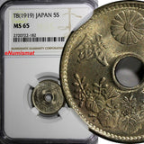 JAPAN Taisho (1912-1926) T8 (1919) 5 Sen NGC MS65 High Grade Y# 43