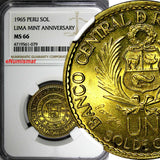 PERU Brass 1965 1 Sol NGC MS66 400th Anniversary of the Lima Mint KM# 240 (079)