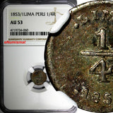 Peru Silver 1853/1 1/4 Real Lima Mint OVERDATE NGC AU53 TOP GRADED  KM# 143.1