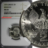 Greece Constantine II Copper-Nickel 1973 2 Drachmai NGC MS65 GEM BU KM# 99