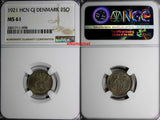 Denmark Christian X 1921 HCN GJ 25 Ore NGC MS61 SCARCE TYPE  KM# 815.2a