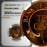 Uganda Bronze PROOF 1966 10 Cents NGC PF 66 RB CAMEO TOP GRADED BY NGC KM# 2