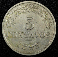 BOLIVIA 1892 H 5 Centavos Heaton Birmingham Mint 1 Year Type KM# 171 (24 829)