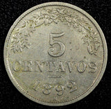 BOLIVIA 1892 H 5 Centavos Heaton Birmingham Mint 1 Year Type KM# 171 (24 829)