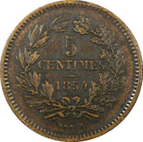 Luxembourg William III Bronze 1854 5 Centimes  Brussels Mint  KM# 22.1 (24 506)