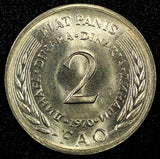 Yugoslavia 1970  2 Dinara FAO Mintage-500,000 GEM BU KM# 55 (24 280)