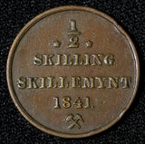 NORWAY Carl XIV Copper 1841 1/2 Skilling Without star KM# 305.1 (30 087)