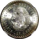 MEXICO Silver 1947 Mo 5 Pesos NGC MS64 Cuauhtemoc 40mm Nice Toned KM# 465 (026)