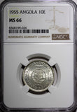 ANGOLA Portuguese Colony Silver 1955 10 Escudos NGC MS66 GEM BU  KM# 73 (026)