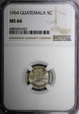 GUATEMALA Silver 1964 5 Centavos NGC MS66 GEM BU MINT LUSTER KM# 261 (027)